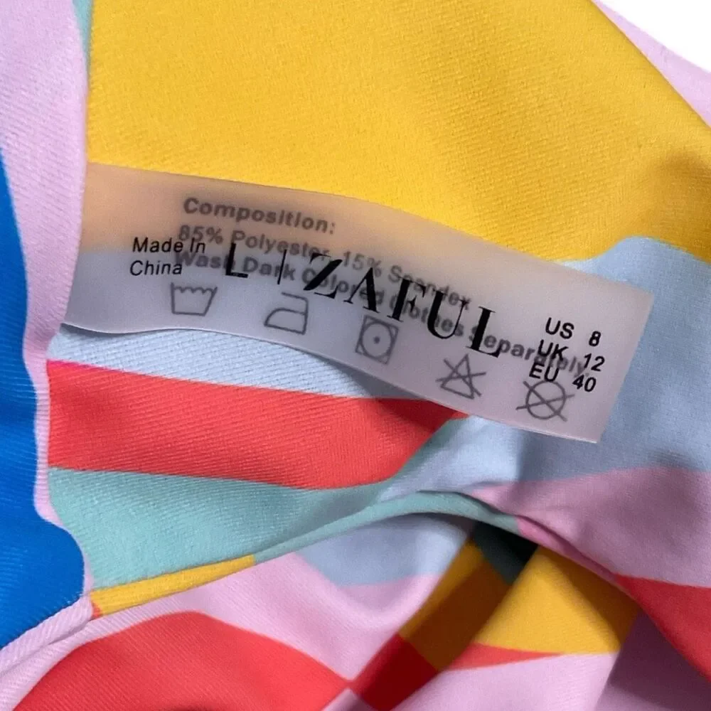 New Womens Zaful Two Piece High Waisted Tankini Bikini Swimsuit Multicolor -L(8)